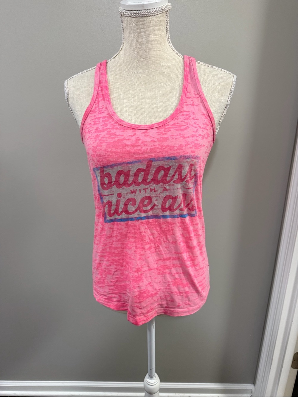 Reebok Pink "Badass with a nice ass" Racerback Tank Top